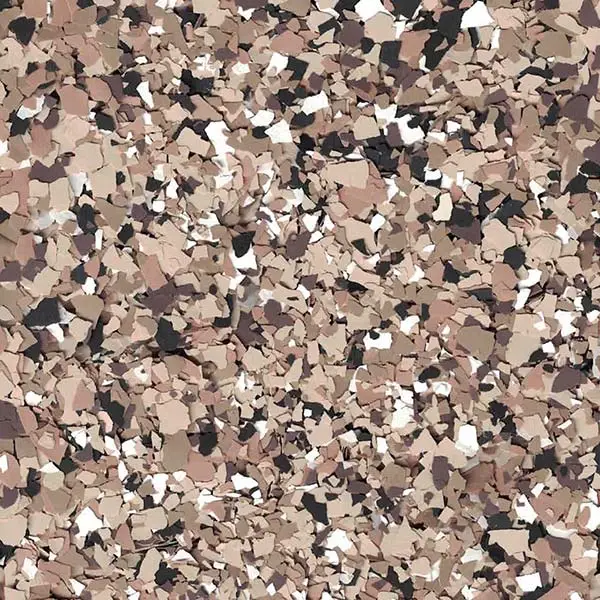 A person blends into camouflaged background with scattered tan, brown, and black shapes, creating a visual illusion of merging with surroundings.